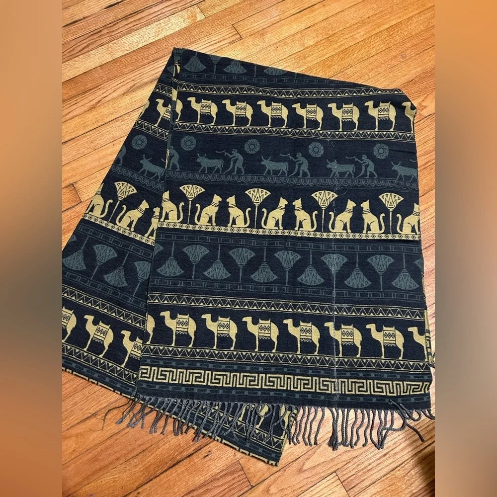 100%‎ Cashmere Silkapli 136 Inch Long Egyptian Themed Scarf  With Tassels